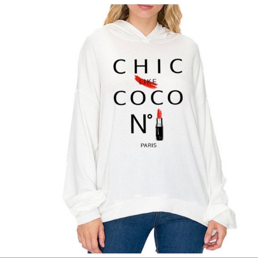 White Chic and fabulous hooded long sleeves soft graphic hoodie
